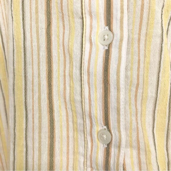 Lucky Brand Cream Brown Pinstripe Cotton Half Button Roll Sleeve Tunic Blouse - Picture 10 of 14